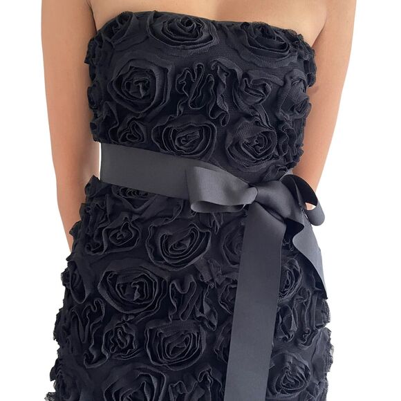 Zara Evening Strapless Dress Size S City Party Bodycon Black Raised Tulle Roses - Picture 3 of 14